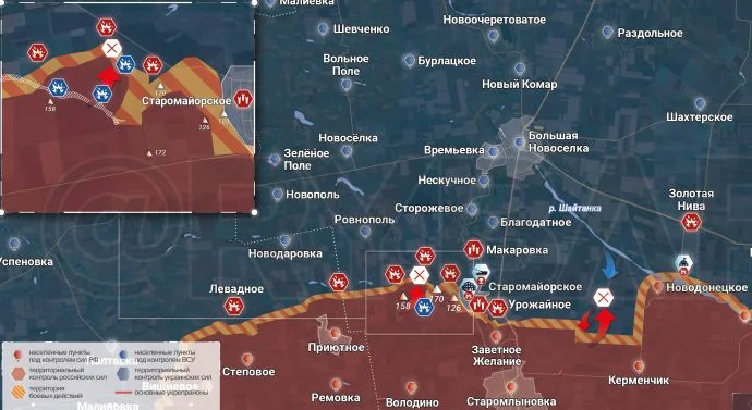 Южно-Донецкое направление. Времьевский участок. Карта боевых действий на 15.11.2023