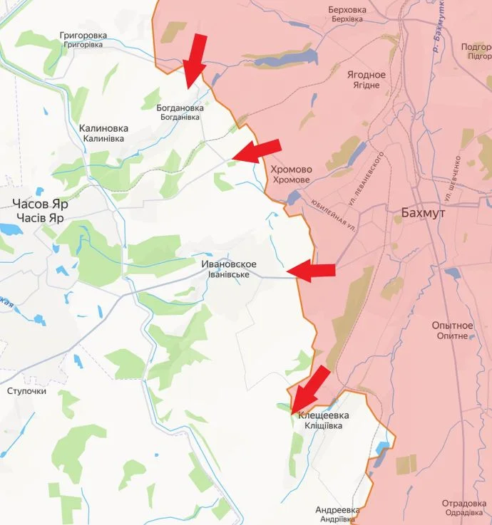 Артемовское (Бахмутское) направление. Карта боевых действий на 23.12.2023
