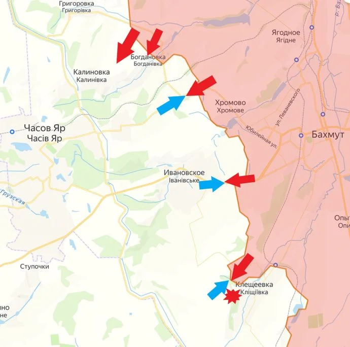 Бахмутское направление. Карта боевых действий на 19 января 2024 года