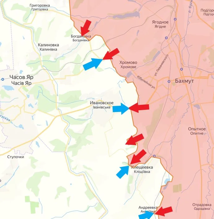 Бахмутское направление. Карта боев на 25.01.2024