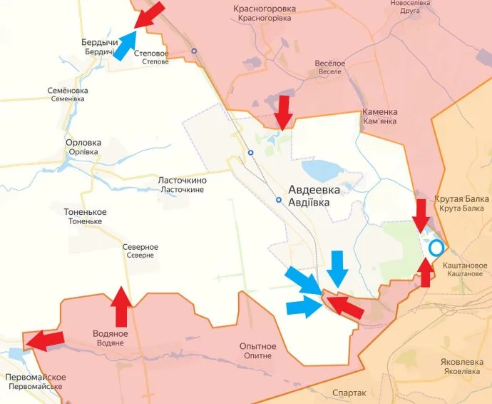 Авдеевское направление. Карта боевых действий на 1 февраля 2024 года